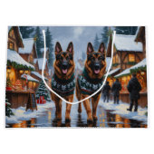 German Shepherd Dogs Christmas Snow Holiday ラージペーパーバッグ (正面)
