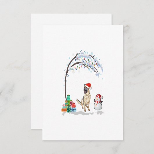 German Shepherd Dogs Merry Christmas Winter Tree 出欠カード (正面/裏面)