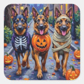 German Shepherd Dogs Trick-or-Treating Halloween スクエアシール (正面)