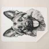 German Shepherd Drawing Portrait Sherpa Blanket シェルパブランケット (正面(横))