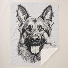 German Shepherd Drawing Portrait Sherpa Blanket シェルパブランケット