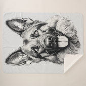German Shepherd Drawing Portrait Sherpa Blanket シェルパブランケット (正面(横))