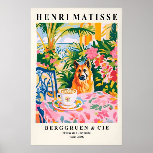 German Shepherd Dronking Coffee Art Print Matisse ポスター (正面)