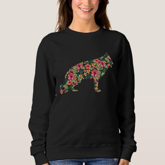 German Shepherd Flower  Dog Silhouette Floral スウェットシャツ (正面)