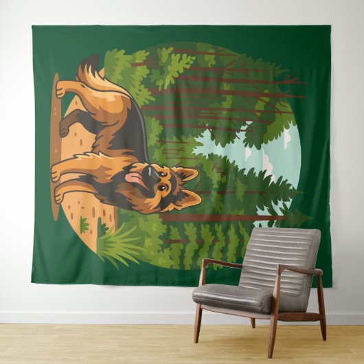 German Shepherd Forest Adventure Dog  タペストリー (インサイチュ(横))