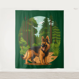 German Shepherd Forest Adventure Dog  タペストリー