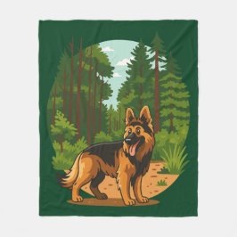German Shepherd Forest Adventure Dog  フリースブランケット