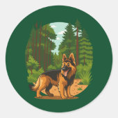 German Shepherd Forest Adventure Dog  ラウンドシール (正面)