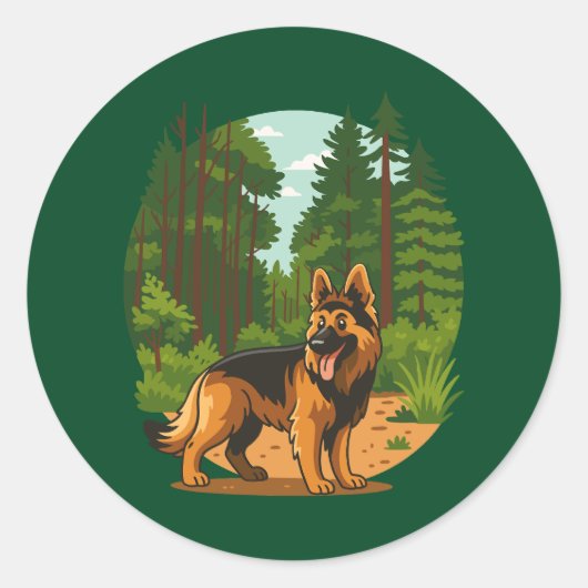 German Shepherd Forest Adventure Dog  ラウンドシール (正面)