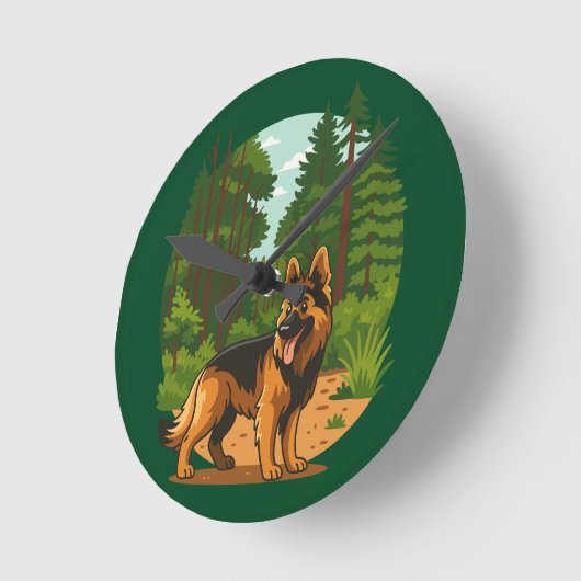 German Shepherd Forest Adventure Dog  ラウンド壁時計 (傾斜)