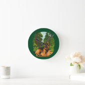 German Shepherd Forest Adventure Dog  ラウンド壁時計 (ホーム)