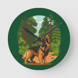 German Shepherd Forest Adventure Dog  ラウンド壁時計