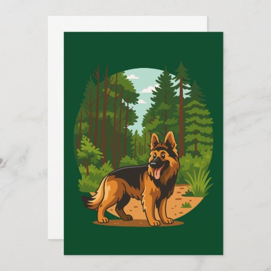 German Shepherd Forest Adventure Dog 招待状 (正面/裏面)