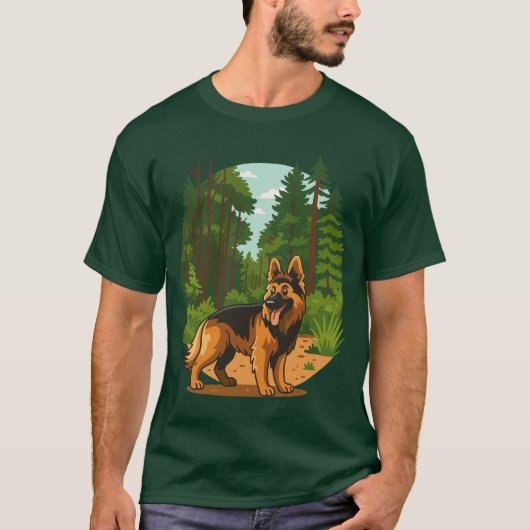 German Shepherd Forest Adventure Dog  Tシャツ (正面)