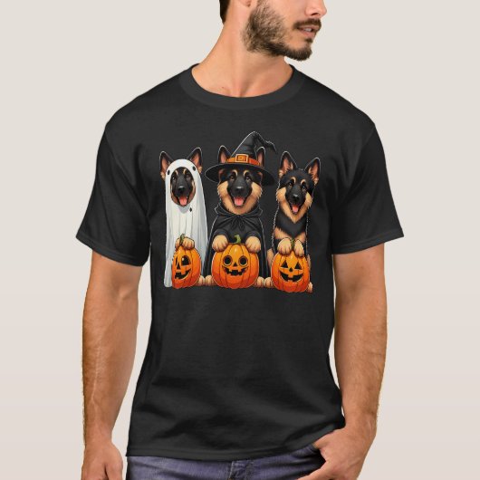 German Shepherd Ghost Halloween Dog Lovers Tシャツ (正面)