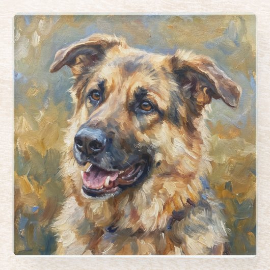 German Shepherd Glass Coasters for Dog Lovers ガラスコースター (正面)