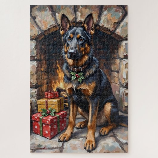 German Shepherd Guardian of Christmas Gifts ジグソーパズル (縦)