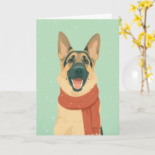 German Shepherd Holiday Greeting カード (黄色い花)