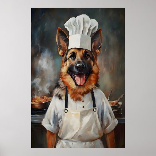 German Shepherd In Chefs Hat Poster, Pet Poster ポスター (正面)