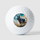 German Shepherd in Floral Field ゴルフボール (正面)