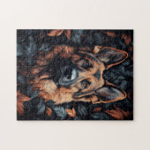 German Shepherd in Leaves ジグソーパズル (横)