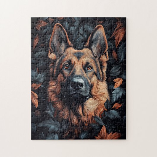 German Shepherd in Leaves ジグソーパズル (縦)