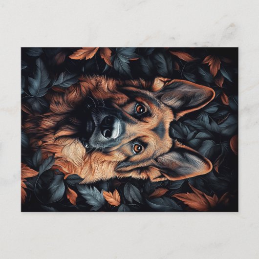 German Shepherd in Leaves ポストカード (正面)