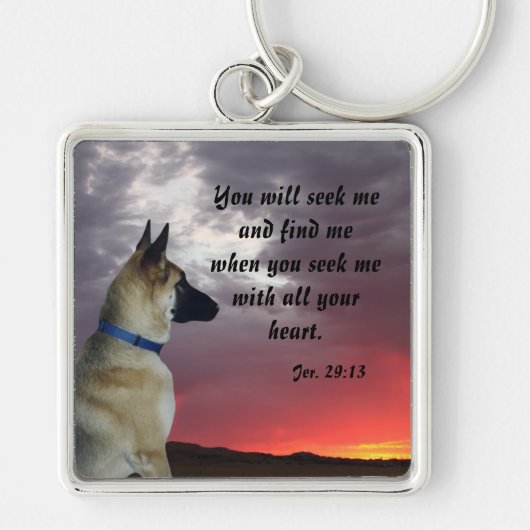 German Shepherd Jeremiah 29:13 Keychain キーホルダー (正面)
