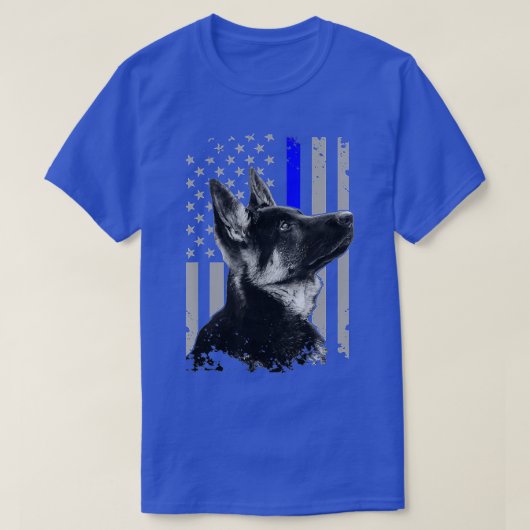 German Shepherd K9 Unit Thin Blue Line Flag Police Tシャツ (デザイン正面)