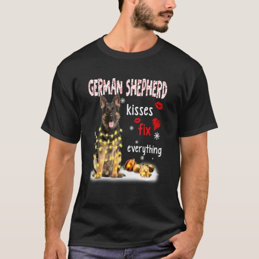 German Shepherd Kisses Fix Everything Christmas Li Tシャツ (正面)