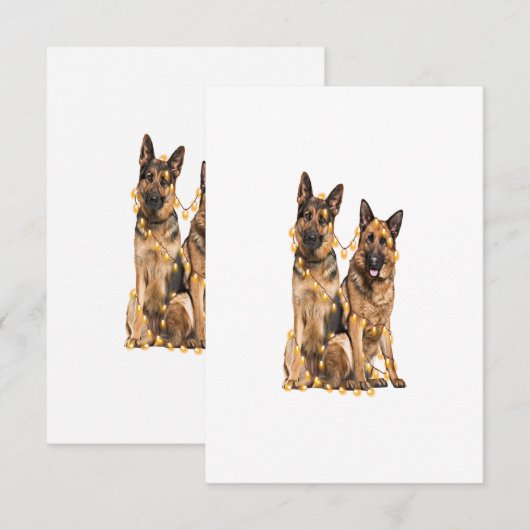 German Shepherd Lights Heart Christmas Santa Xmas 出欠カード (正面/裏面)