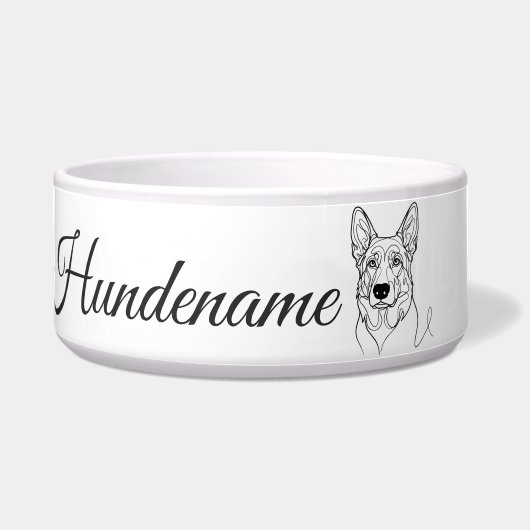 German Shepherd Line Art personalized bowl ボウル (正面)