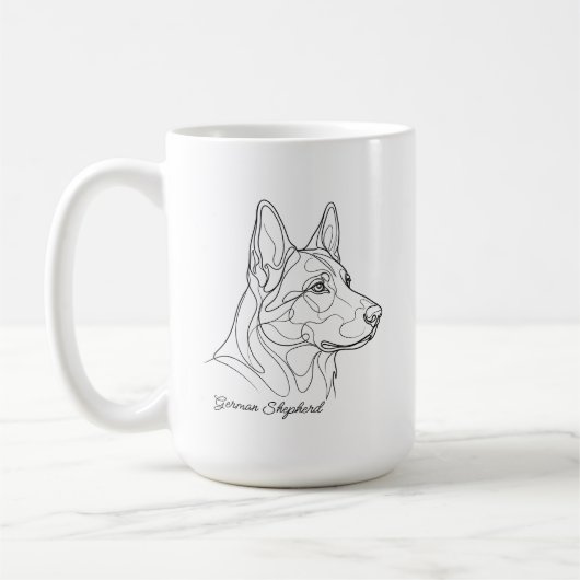 German Shepherd Line Drawing Custom Pet Name  コーヒーマグカップ (左)