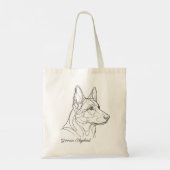 German Shepherd Line Drawing Custom Pet Name トートバッグ (裏面)