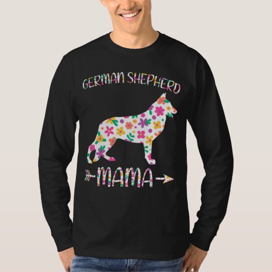 German Shepherd Mama Floral Dog Mom Mothers Day Tシャツ (正面)