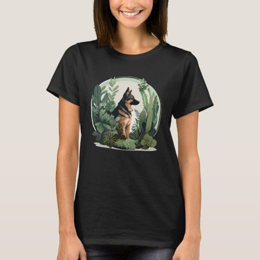 German Shepherd Mama Plant Dog Tシャツ (正面)
