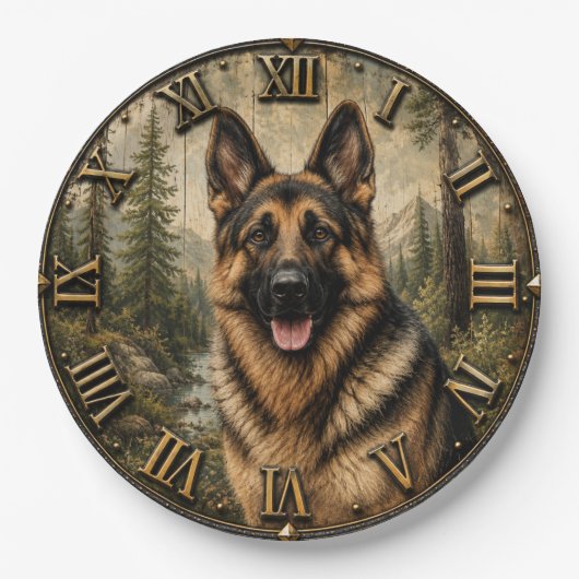 German Shepherd Mountain Forest Rustic ペーパープレート (正面)