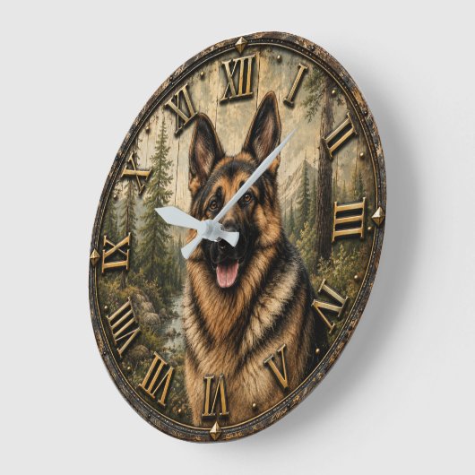 German Shepherd Mountain Forest Rustic ラージ壁時計 (傾斜)