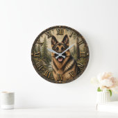 German Shepherd Mountain Forest Rustic ラージ壁時計 (ホーム)