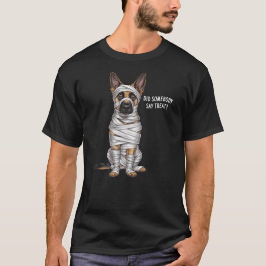 German Shepherd Mummy Halloween Dog Tシャツ (正面)