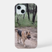 German Shepherd on a Forest Trail iPhone 15ケース (裏面)