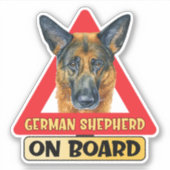 German Shepherd On Board Red Triangle Traffic Sign シール (正面)