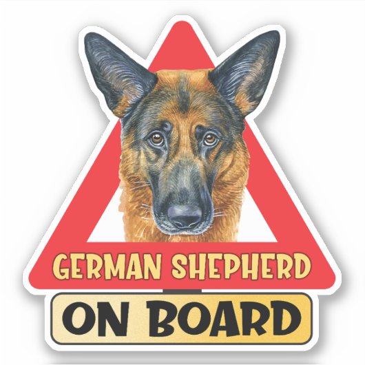 German Shepherd On Board Red Triangle Traffic Sign シール (正面)