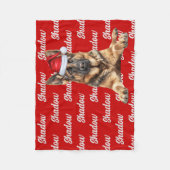 German Shepherd on Red with Name Christmas Dog フリースブランケット (正面)