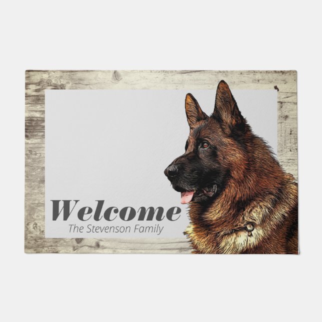 German Shepherd Painting Animal Dog Welcome Family ドアマット (正面)