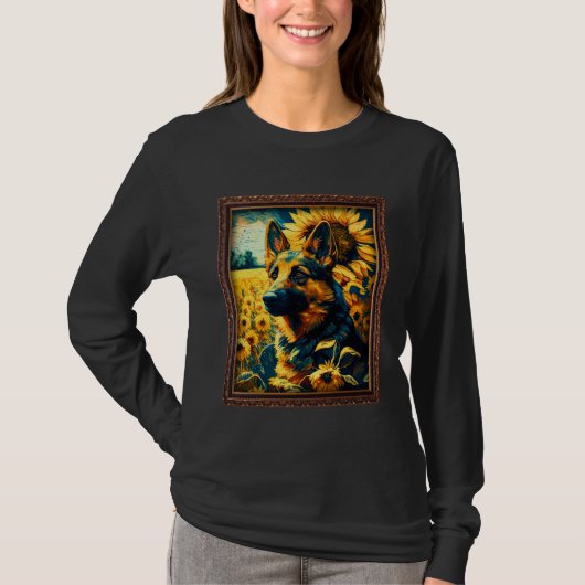 German Shepherd Painting Sunflower Flower Mom Wome Tシャツ (正面)