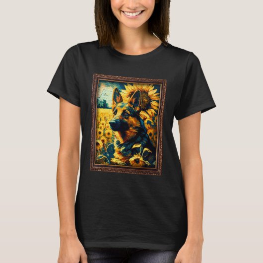 German Shepherd Painting Sunflower Flower Mom Wome Tシャツ (正面)
