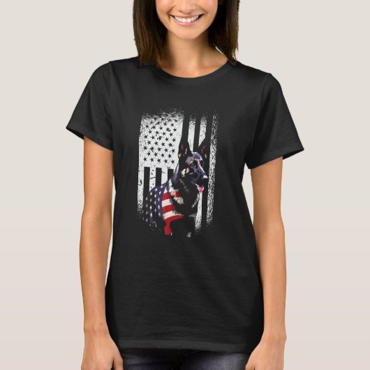 German Shepherd Patriotic 4th of July American Fla Tシャツ (正面)