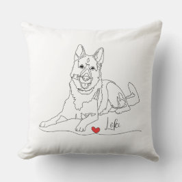 German Shepherd Pet Line Art with Name クッション