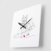 German Shepherd Pet Line Art with Name スクエア壁時計 (傾斜)